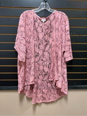 LuLaRoe Lindsay Dusty Rose Floral Lace Cardigan Size M